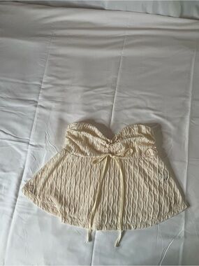 SHEIN Cream Strapless Textured Skater Top